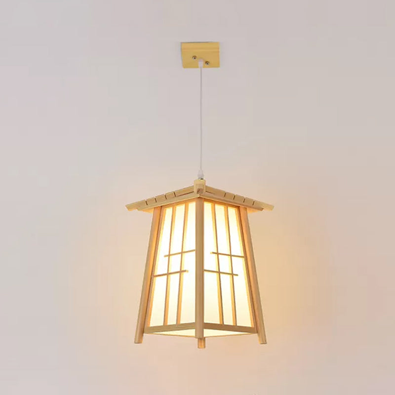 Rustic House Shaped Pendant Lighting: Bamboo Tearoom Ceiling Light in Brown