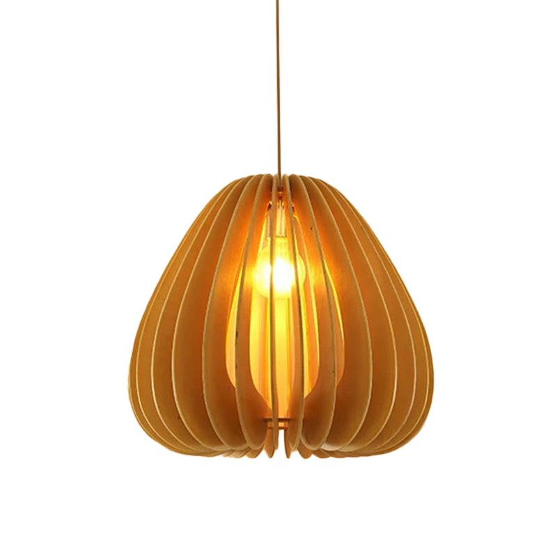 Modern Orb Bamboo Pendant Light - 1-Light Beige Suspended Fixture for Dining Table