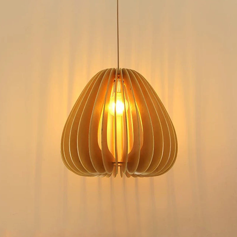 Bamboo Globe Pendant Light - Modern 1-Light Beige Fixture For Dining Table