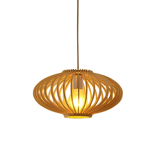 Modern Orb Bamboo Pendant Light - 1-Light Beige Suspended Fixture for Dining Table