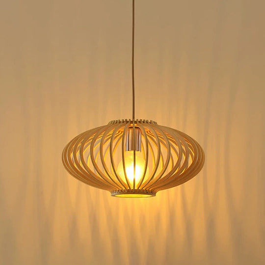 Modern Orb Bamboo Pendant Light - 1-Light Beige Suspended Fixture for Dining Table