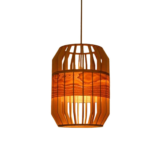 Modern Orb Bamboo Pendant Light - 1-Light Beige Suspended Fixture for Dining Table