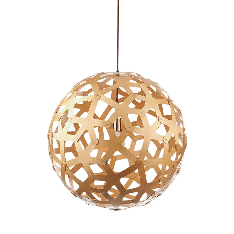 Modern Orb Bamboo Pendant Light - 1-Light Beige Suspended Fixture for Dining Table