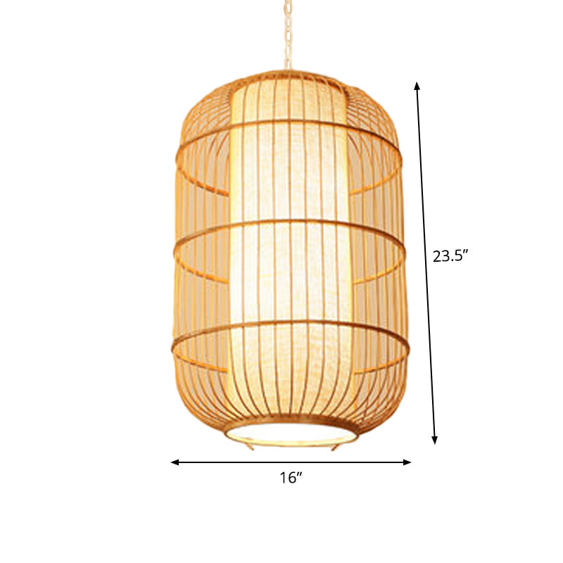 Asian Bamboo Hanging Pendant Light - Elliptical Design, Beige, 1 Bulb - Perfect for Living Room, Small/Medium/Large Ceiling