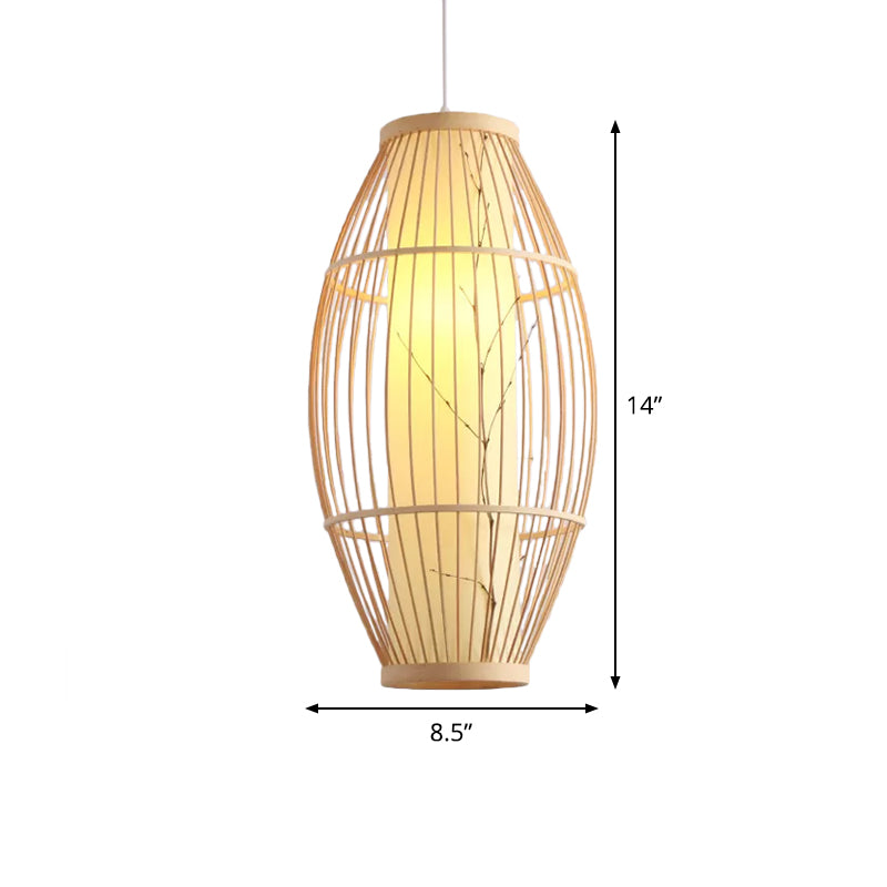 Beige Asian Pendant Light Fixture with Bamboo Shade - 14"/19.5"/31.5" Wide