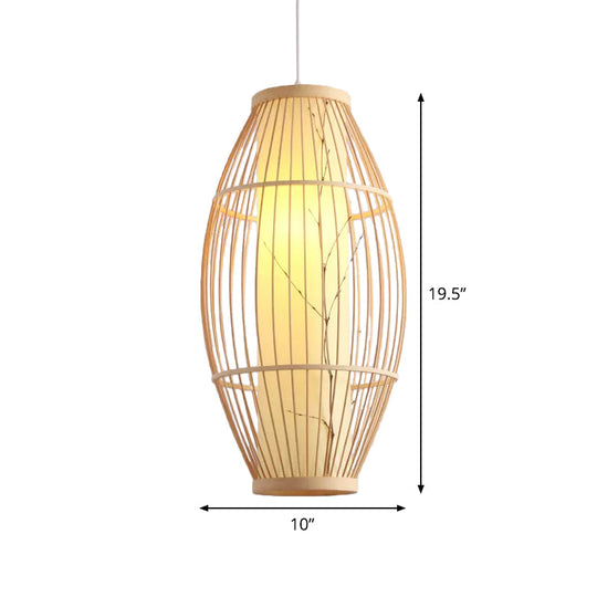 Beige Asian Pendant Light Fixture with Bamboo Shade - 14"/19.5"/31.5" Wide