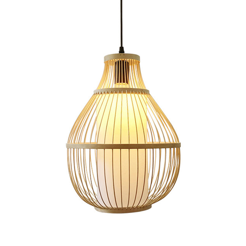 Bamboo Teardrop Pendant Light: Contemporary 1-Head Beige Ceiling Fixture For Dining Room