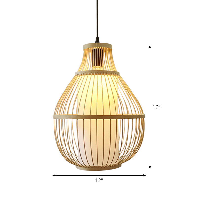 Contemporary Teardrop Bamboo Pendant Light for Dining Room - 1-Head Beige Ceiling Hang