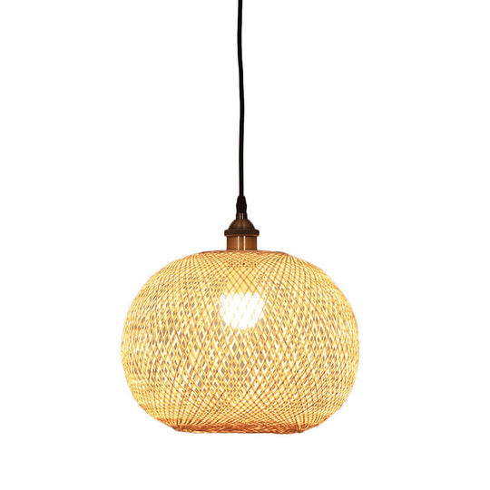 12"/14"/21.5" Asian Beige Pendant Lamp with Bamboo Shade - Dining Room Suspension Light