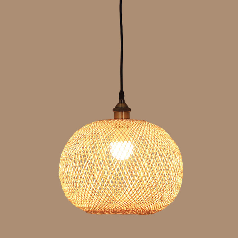 12"/14"/21.5" Asian Beige Pendant Lamp with Bamboo Shade - Dining Room Suspension Light