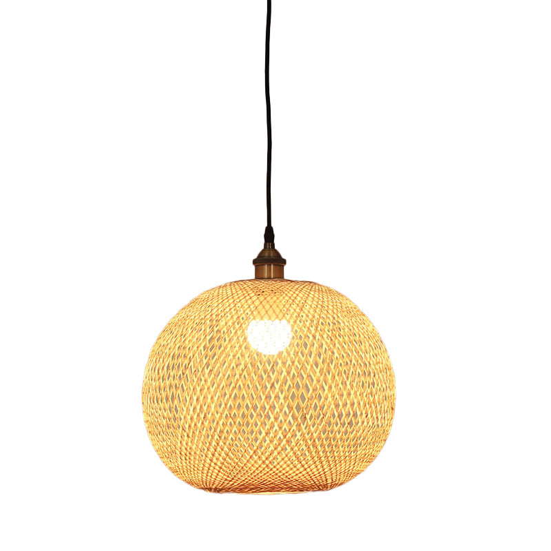 12"/14"/21.5" Asian Beige Pendant Lamp with Bamboo Shade - Dining Room Suspension Light