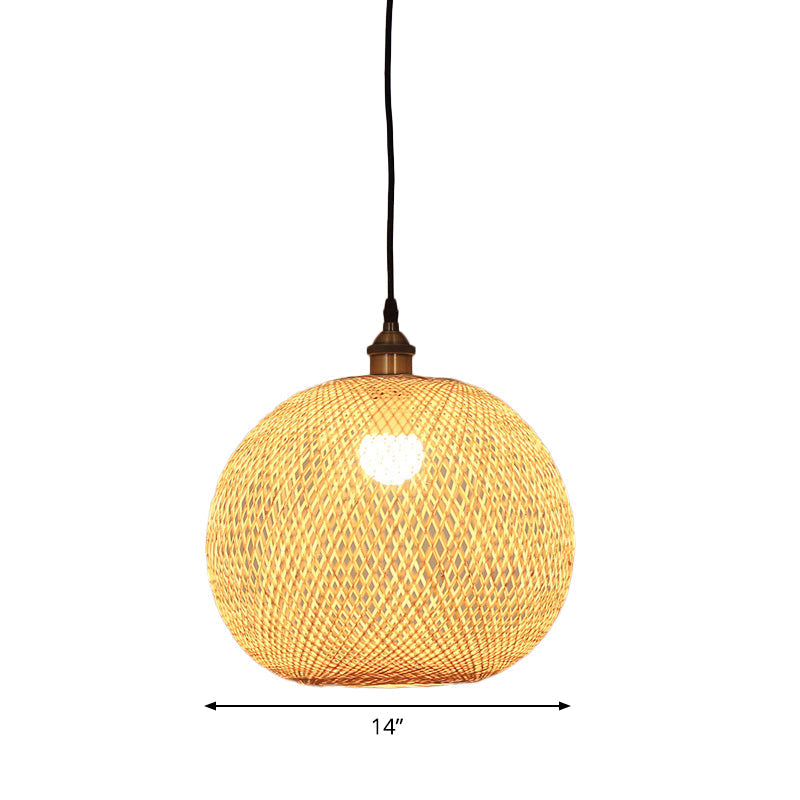 12"/14"/21.5" Asian Beige Pendant Lamp with Bamboo Shade - Dining Room Suspension Light