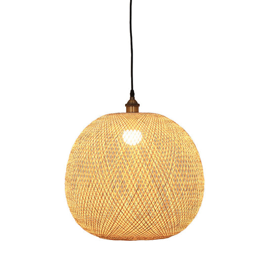 12"/14"/21.5" Asian Beige Pendant Lamp with Bamboo Shade - Dining Room Suspension Light