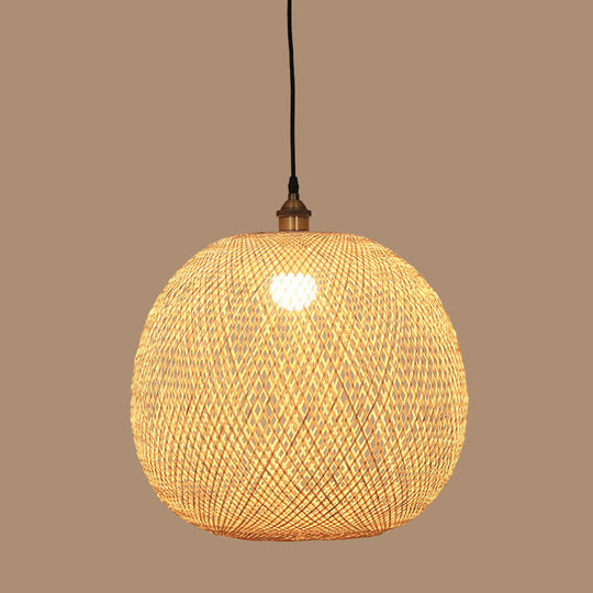 12"/14"/21.5" Asian Beige Pendant Lamp with Bamboo Shade - Dining Room Suspension Light