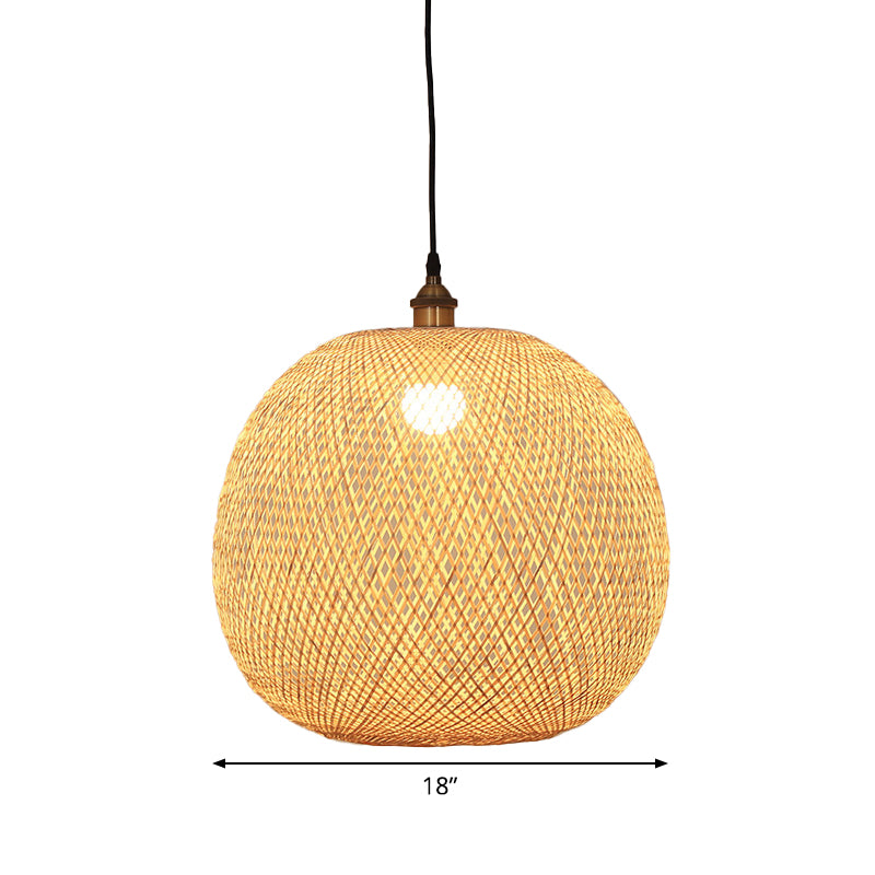 12"/14"/21.5" Asian Beige Pendant Lamp with Bamboo Shade - Dining Room Suspension Light