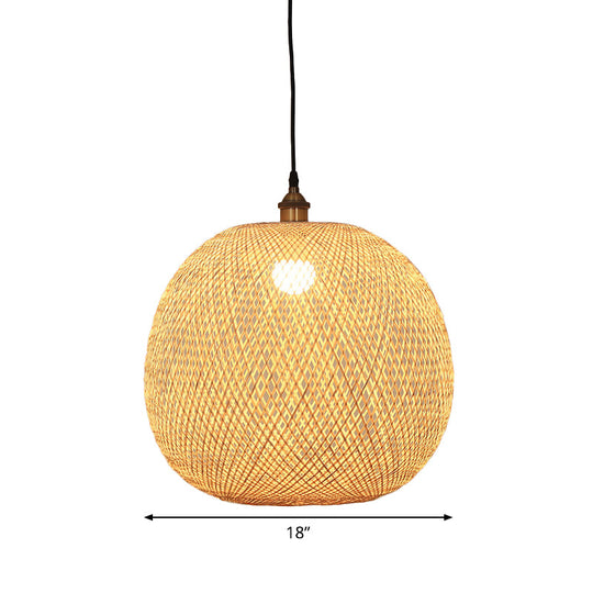 12"/14"/21.5" Asian Beige Pendant Lamp with Bamboo Shade - Dining Room Suspension Light