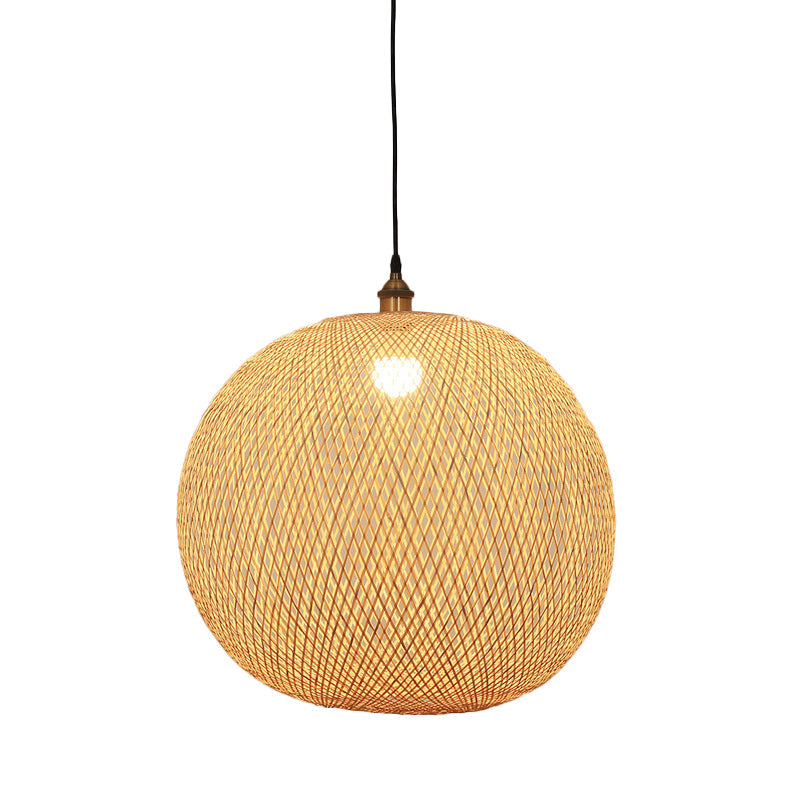 12"/14"/21.5" Asian Beige Pendant Lamp with Bamboo Shade - Dining Room Suspension Light