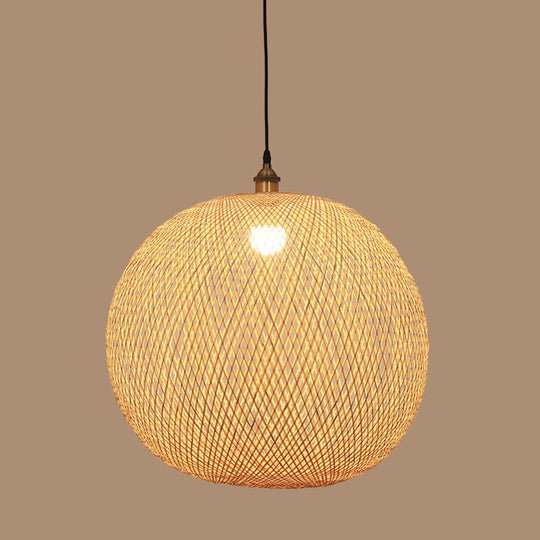 12"/14"/21.5" Asian Beige Pendant Lamp with Bamboo Shade - Dining Room Suspension Light