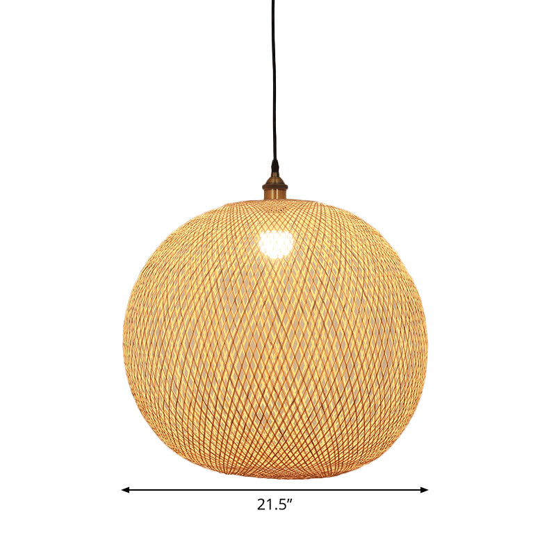 12"/14"/21.5" Asian Beige Pendant Lamp with Bamboo Shade - Dining Room Suspension Light