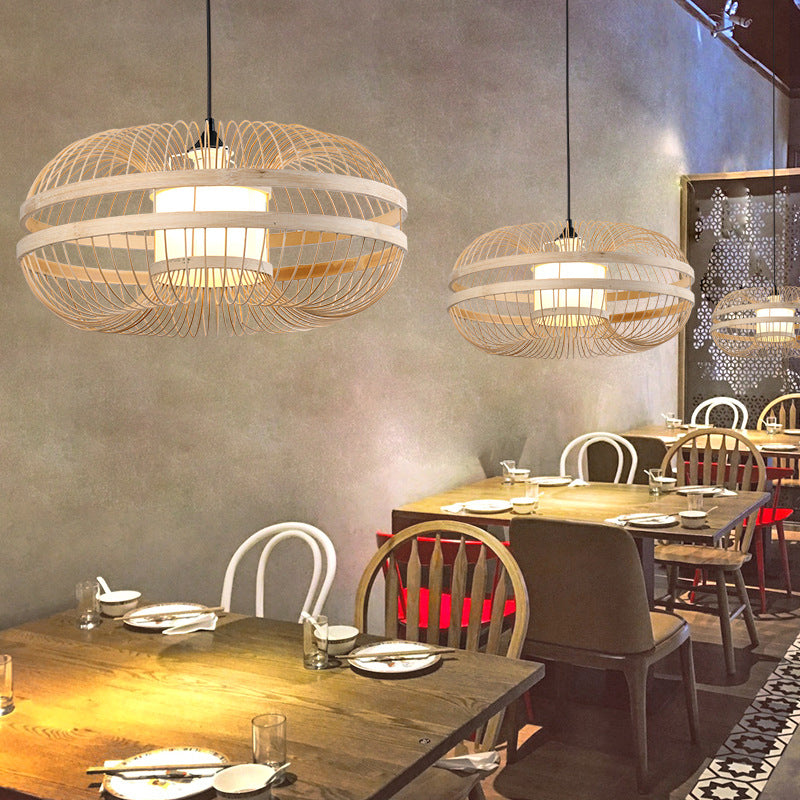 Bamboo Cylinder Pendant Light - Japanese Style Ceiling Lamp for Restaurants - Beige