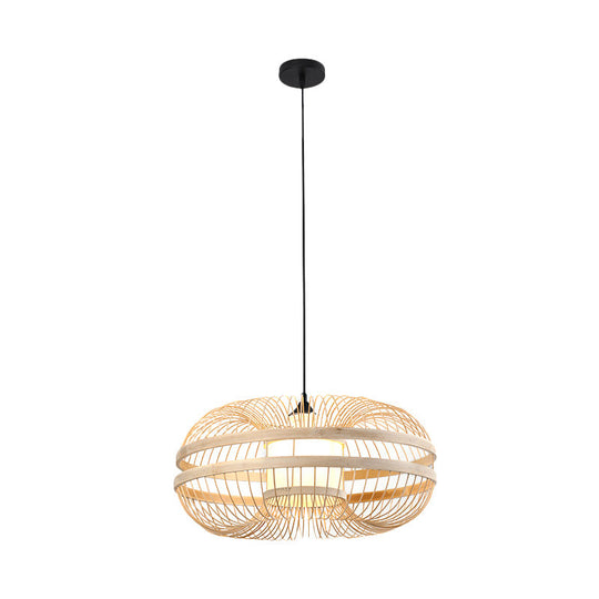 Bamboo Cylinder Pendant Light - Japanese Style Ceiling Lamp for Restaurants - Beige