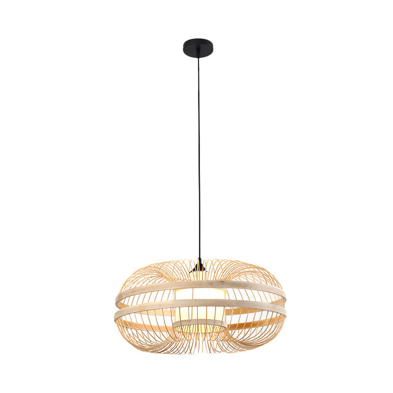 Japanese Style Bamboo Pendant Light In Beige For Restaurant - Single Bulb Ceiling Hanging Fixture