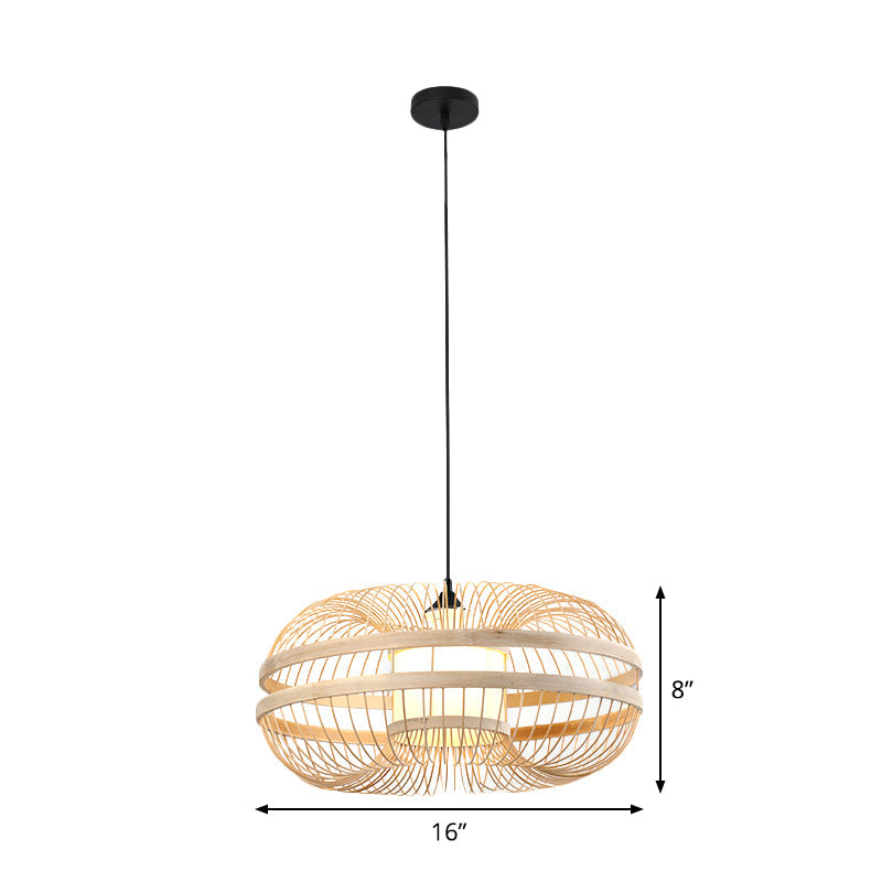 Japanese Style Bamboo Pendant Light In Beige For Restaurant - Single Bulb Ceiling Hanging Fixture