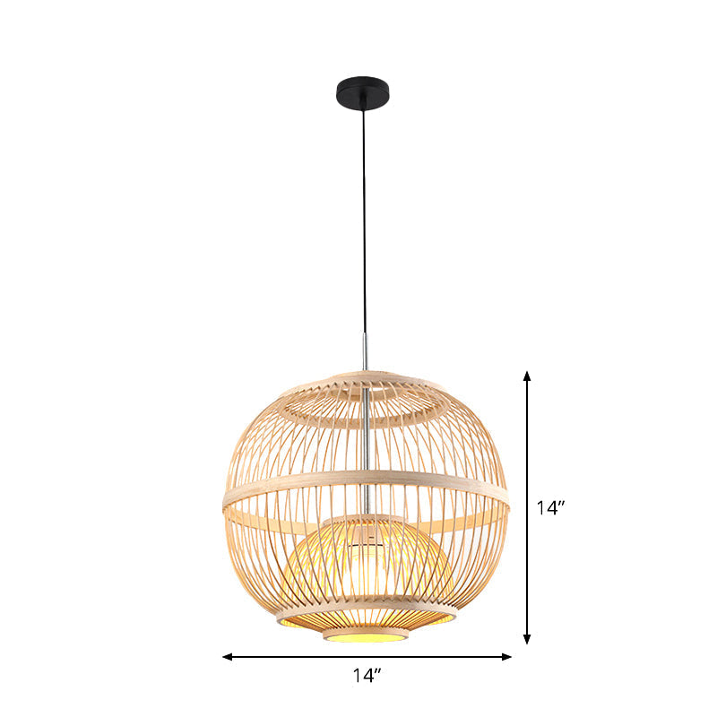 Japanese Style Bamboo Pendant Light In Beige For Restaurant - Single Bulb Ceiling Hanging Fixture