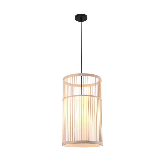 Japanese Style Bamboo Pendant Light In Beige For Restaurant - Single Bulb Ceiling Hanging Fixture /