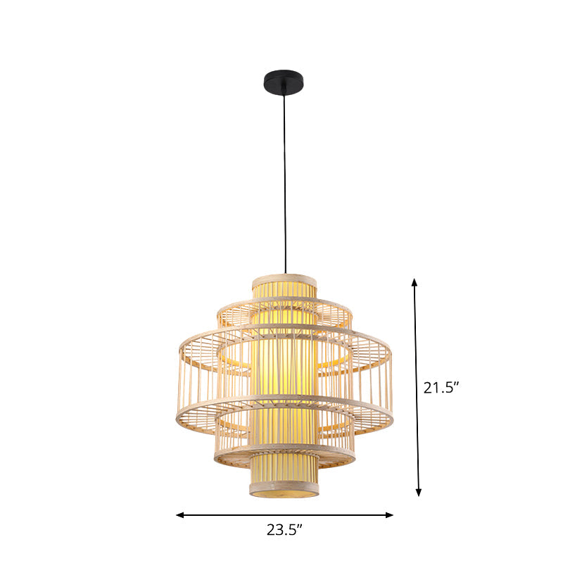 Japanese Style Bamboo Pendant Light In Beige For Restaurant - Single Bulb Ceiling Hanging Fixture