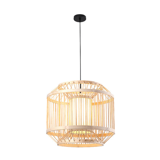 Japanese Style Bamboo Pendant Light In Beige For Restaurant - Single Bulb Ceiling Hanging Fixture /