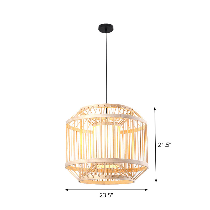 Japanese Style Bamboo Pendant Light In Beige For Restaurant - Single Bulb Ceiling Hanging Fixture