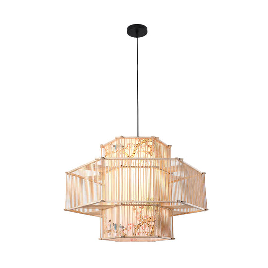 Japanese Style Bamboo Pendant Light In Beige For Restaurant - Single Bulb Ceiling Hanging Fixture /