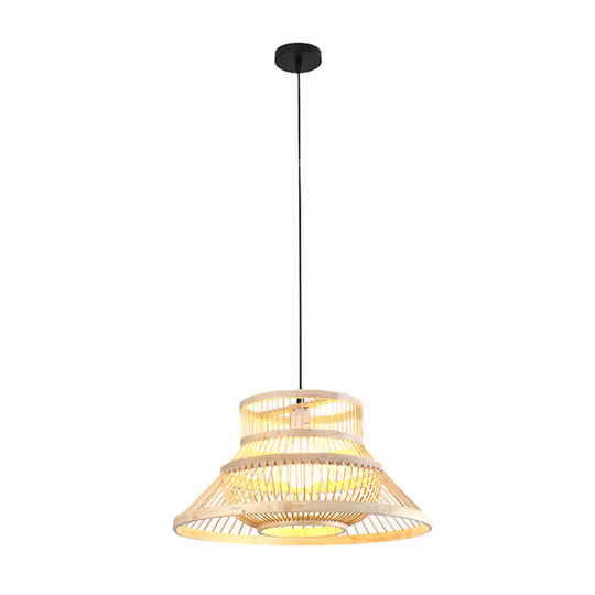 Japanese Style Bamboo Pendant Light In Beige For Restaurant - Single Bulb Ceiling Hanging Fixture /