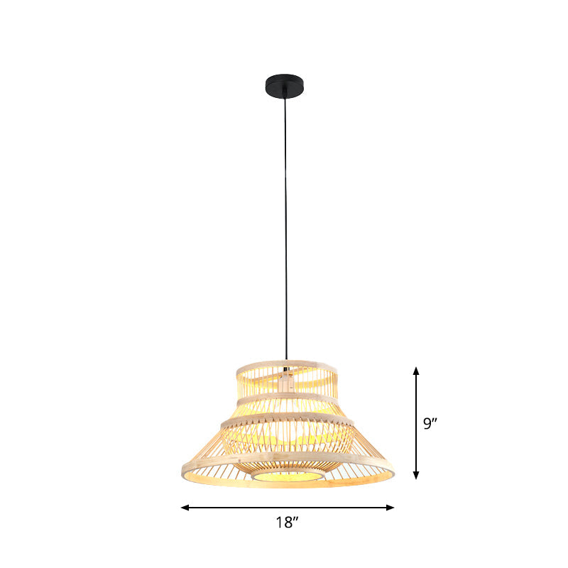 Japanese Style Bamboo Pendant Light In Beige For Restaurant - Single Bulb Ceiling Hanging Fixture