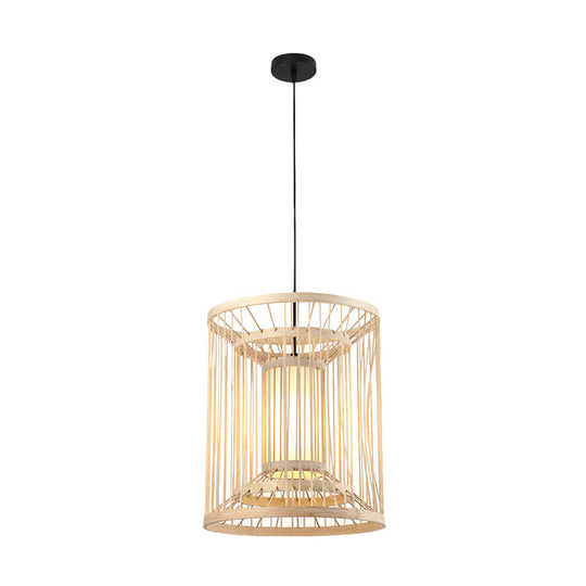 Japanese Style Bamboo Pendant Light In Beige For Restaurant - Single Bulb Ceiling Hanging Fixture /