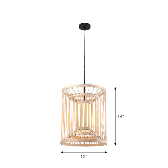 Japanese Style Bamboo Pendant Light In Beige For Restaurant - Single Bulb Ceiling Hanging Fixture