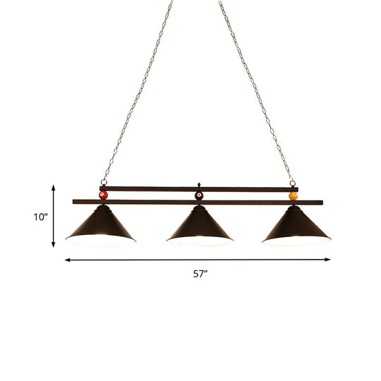 Black/Red Industrial Cone Shade Ceiling Pendant With 3 Metal Heads And Billiard Ball Deco