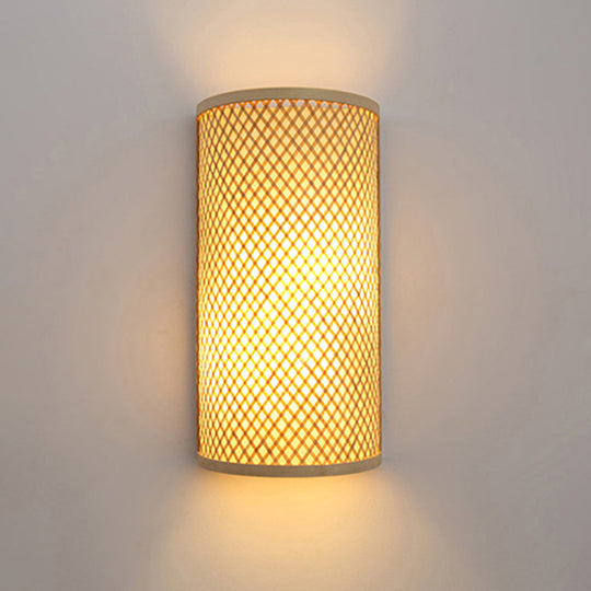 Minimalist Bamboo Half-Cylindrical Wall Light Beige Flush Mount Sconce For Hallways