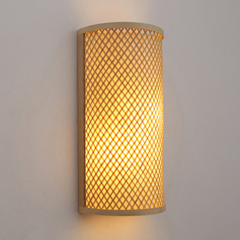 Minimalist Bamboo Half-Cylindrical Wall Light Beige Flush Mount Sconce For Hallways