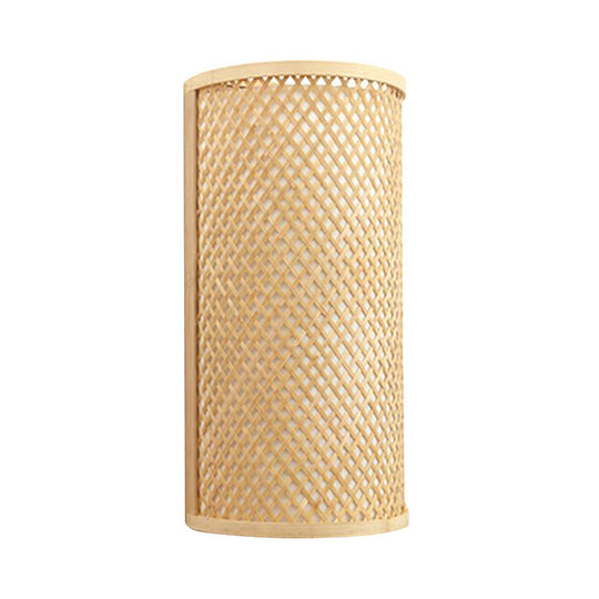 Minimalist Bamboo Half-Cylindrical Wall Light Beige Flush Mount Sconce For Hallways