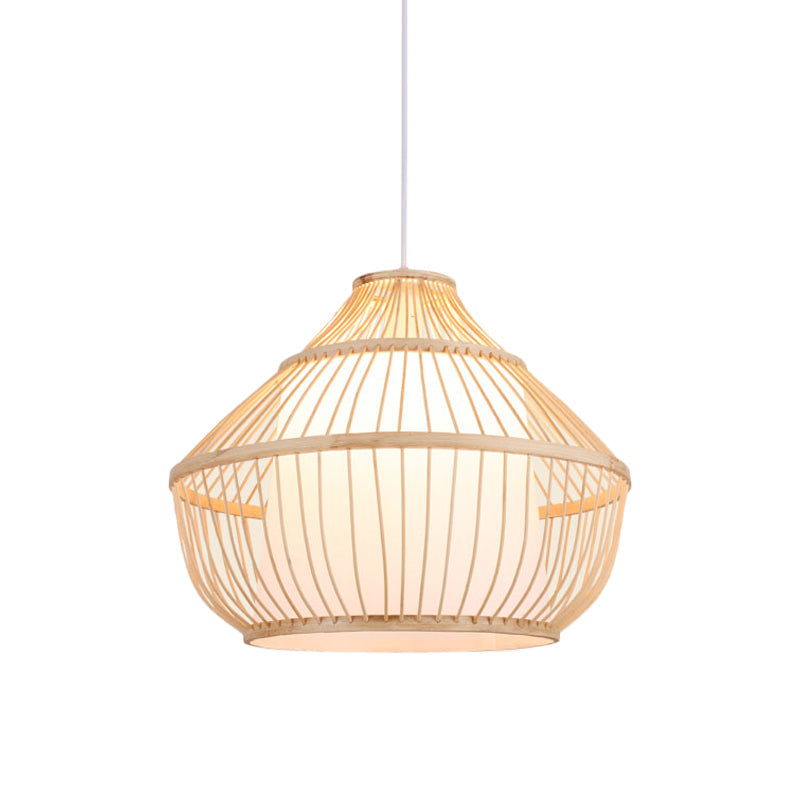 Asian Bamboo Pendant Light - Cylinder/Donut/Raindrop Shape Beige Ceiling With Inside Shade