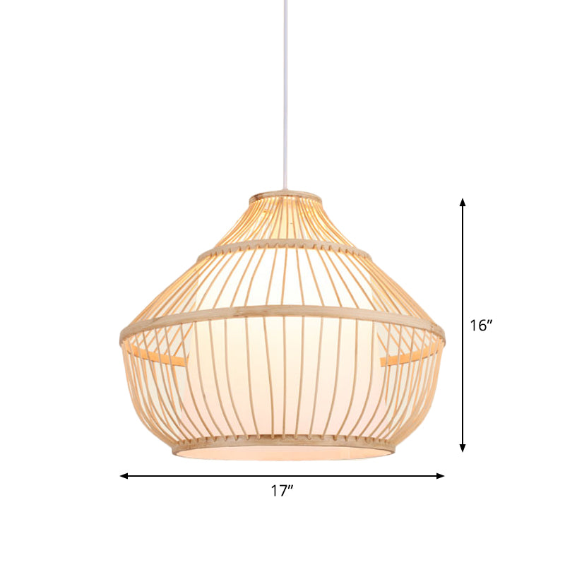 Asian Bamboo Pendant Light - Cylinder/Donut/Raindrop Shape Beige Ceiling With Inside Shade