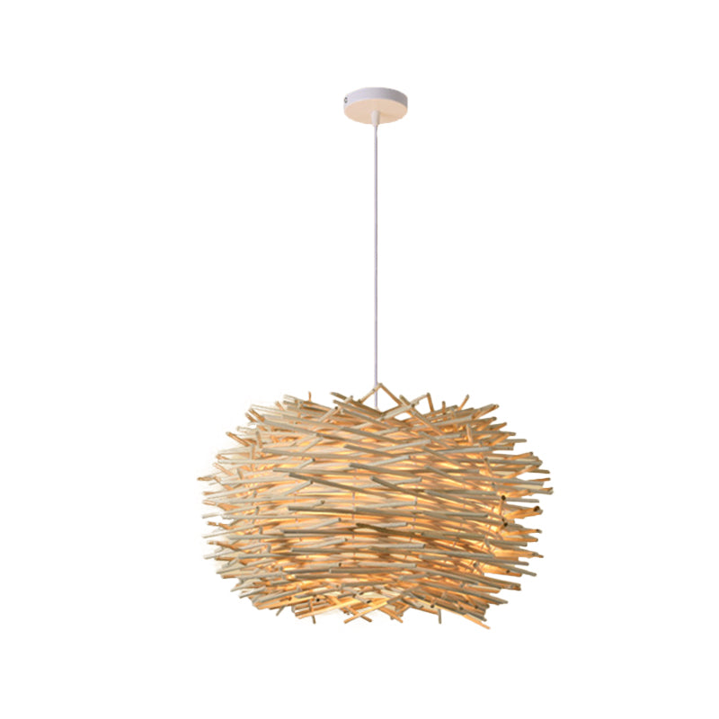 Asian Style Bamboo Woven Pendant Light - Beige Cone/Crescent/House Design