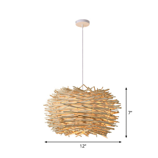 Asian Style Bamboo Woven Pendant Light - Beige Cone/Crescent/House Design