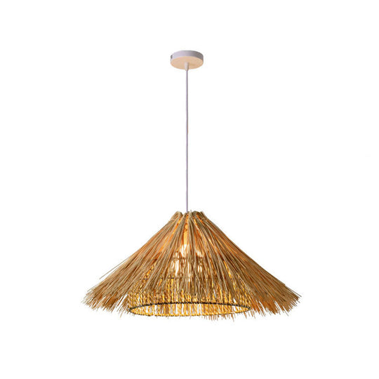 Asian Style Bamboo Woven Pendant Light - Beige Cone/Crescent/House Design