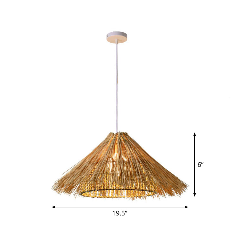 Asian Style Bamboo Woven Pendant Light - Beige Cone/Crescent/House Design