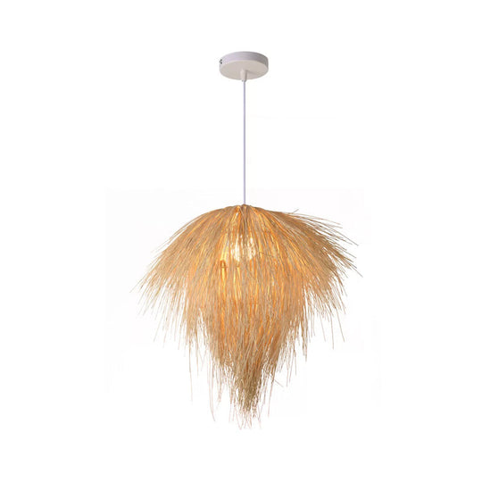 Asian Style Bamboo Woven Pendant Light - Beige Cone/Crescent/House Design