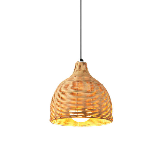 Asia Bamboo 1-Light Hand-Worked Bell Hanging Lamp - Beige Down Lighting Pendant For Restaurants