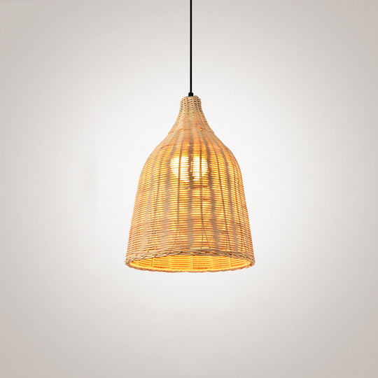 Bamboo Bell Hanging Lamp: Handcrafted 1-Light Pendant for Restaurants - 10"/12"/23.5" Wide, Beige Down Lighting